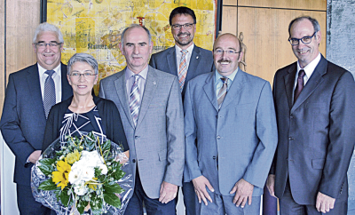 v.l.n.r.: Karl-Peter Scholzen mit Ehefrau; Alfons Maas; Landrat Heinz-Peter Thiel; Hans-Jakob Meyer; Bernhard Jüngling